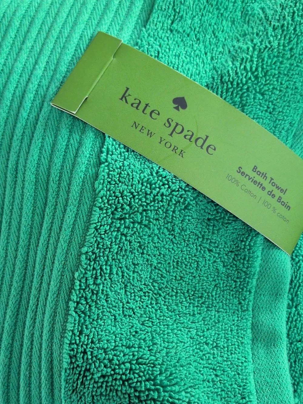 KATE SPADE Large Green Bath Towels - Qty 2 New 100%cotton